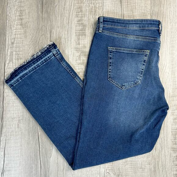 Zara Button Fly WMNS Ripped Hem Jeans US 12 EU 44 High Rise Denim Straight Light - Picture 2 of 5